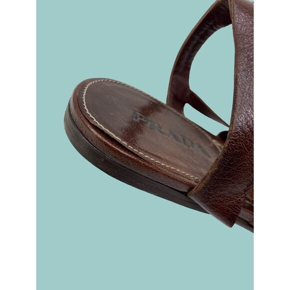 Prada Brown Leather Gladiator Sandals - Picture 7 of 9